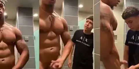 Jerking together in the bathroom