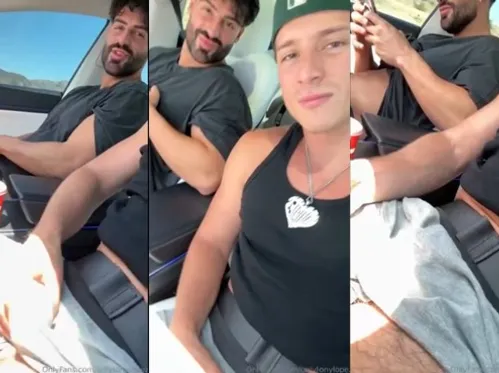 TikToker Tony Lopez (OnlyTonyLopez) and Nicolli Lerikos – fooling around with our cocks on a roadtrip
