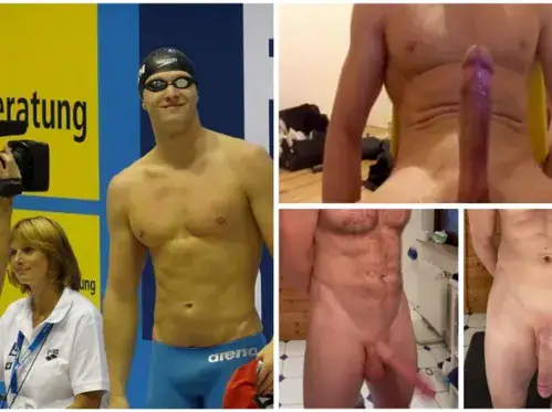 German Olympic swimmer Erik (stony) shows off his astronomically long white dick