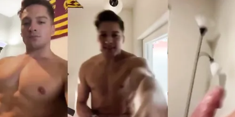 College athlete is vocal while he jerks off