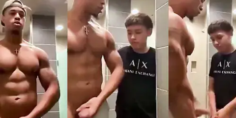 Jerking together in the gym bathroom