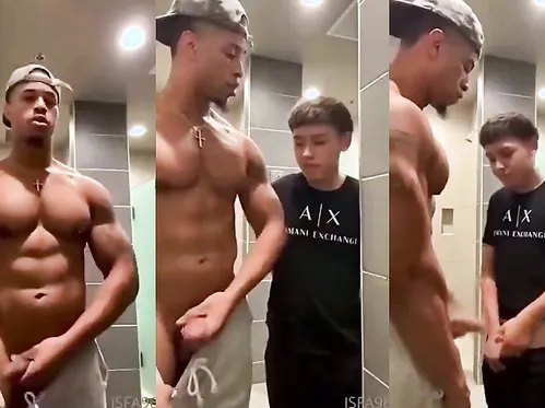 Jerking together in the gym bathroom